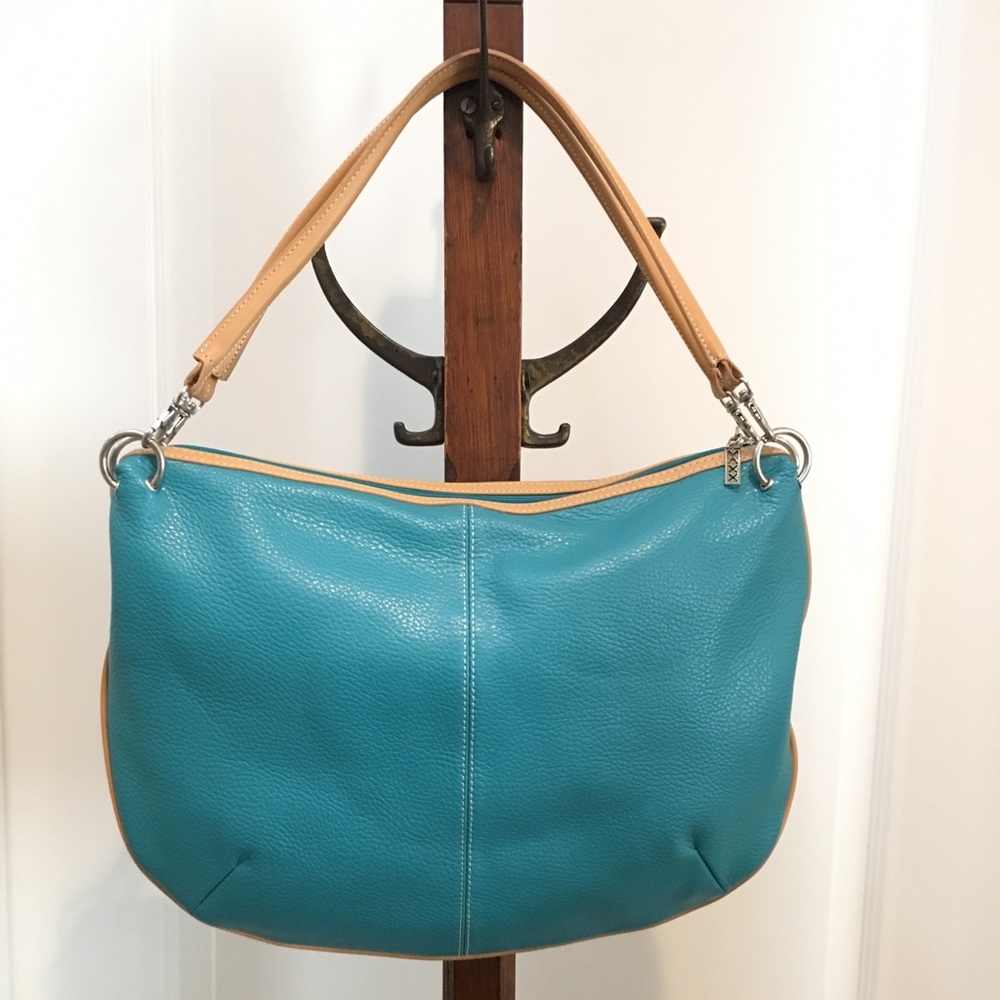 Maxx New York Turquoise and Tan Leather handbag.